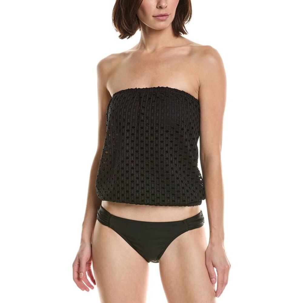 Carmen Marc Valvo Womens  Crochet Tankini Top, Black